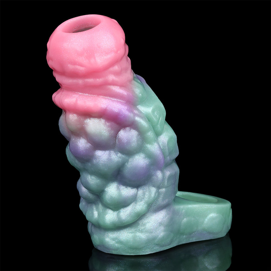 Pastel dragon-themed arm sleeve extender with pink head, mint-green body, detailed scales