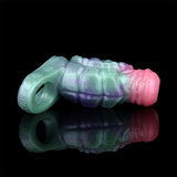 Dragon Sleeve & Sheath Extender, pastel teal sleeve with open end and purple accents