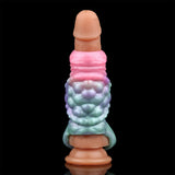 Dragon Sleeve & Sheath Extender, front tip and ribbed sleeve in pink and teal