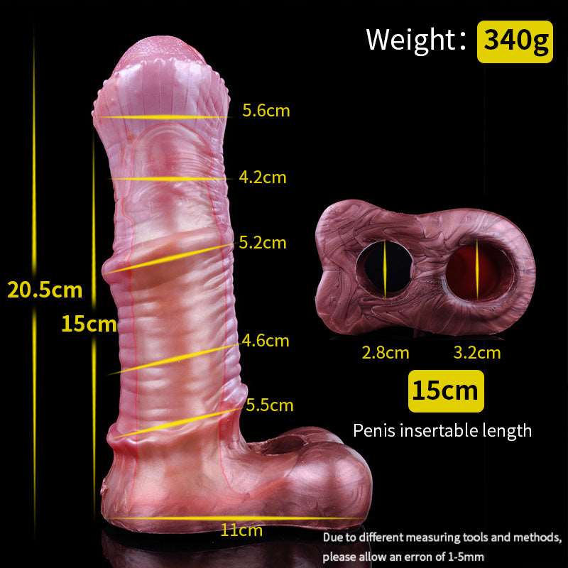 Cock sleeve size chart: 20.5cm height, 15cm marked length, 340g weight