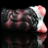 Side view of dark outer sleeve with pink inner contours and ridges