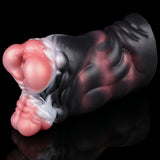 Long side view of dark marbled sleeve with pink inner contours