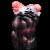 Rear view: dark outer sleeve with pink opening and inner details