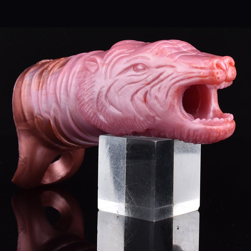 Wolf-Penissleeve mit geöffnetem Wolfsmaul, Red Beast, gerippte Oberfläche
