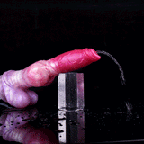 Dog-shaped dildo, pink translucent shaft with big knot and rounded base bulbs