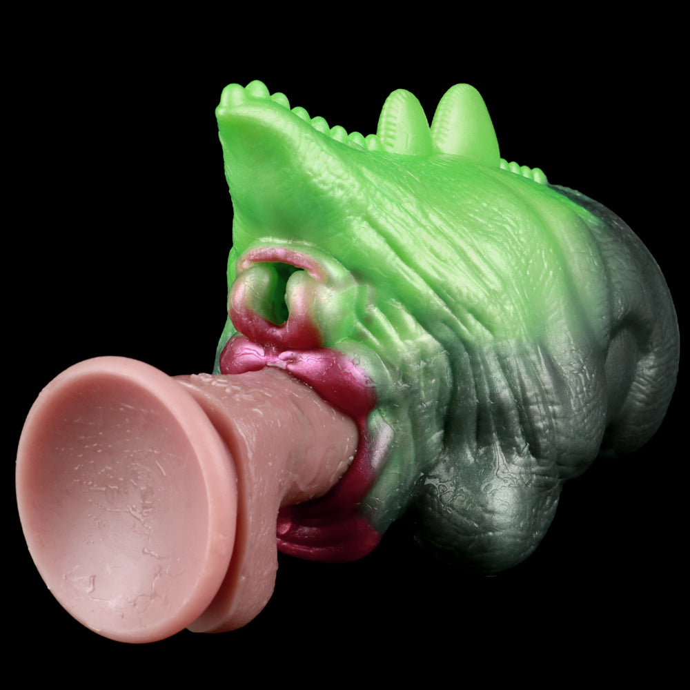Green dragon Fleshlight GIANT masturbator with flared pink insert and pink inner opening