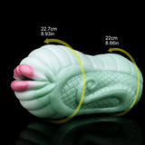 Green serpent fleshlight sleeve with measurement arrows; scaly body and pink accents