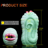 Green serpent fleshlight sleeve size chart with product outline and scaly texture