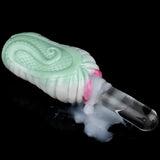 Green serpent fleshlight sleeve with pink opening; scaly pattern and rounded tip
