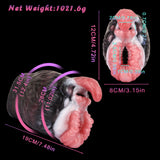 Dual-hole creature toy showing pink inner channels and black-and-white fur exterior