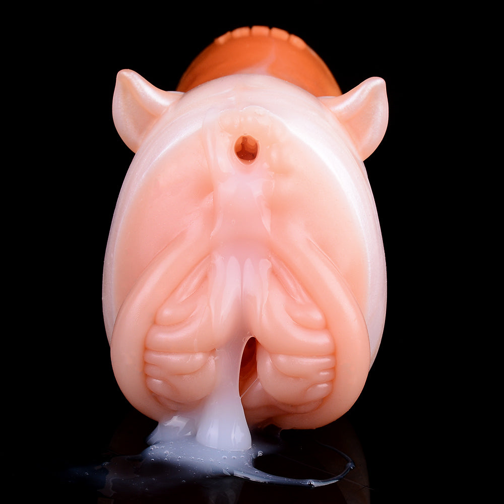 Tier-Fantasystroker, Vorderseite mit Öffnung, rosafarbenes Design und orangefarbene Kappe