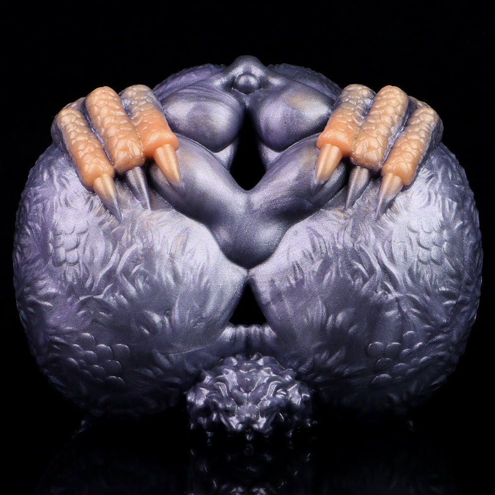 Animal-themed dual-hole fleshlight, open double openings with molded gray-blue texture