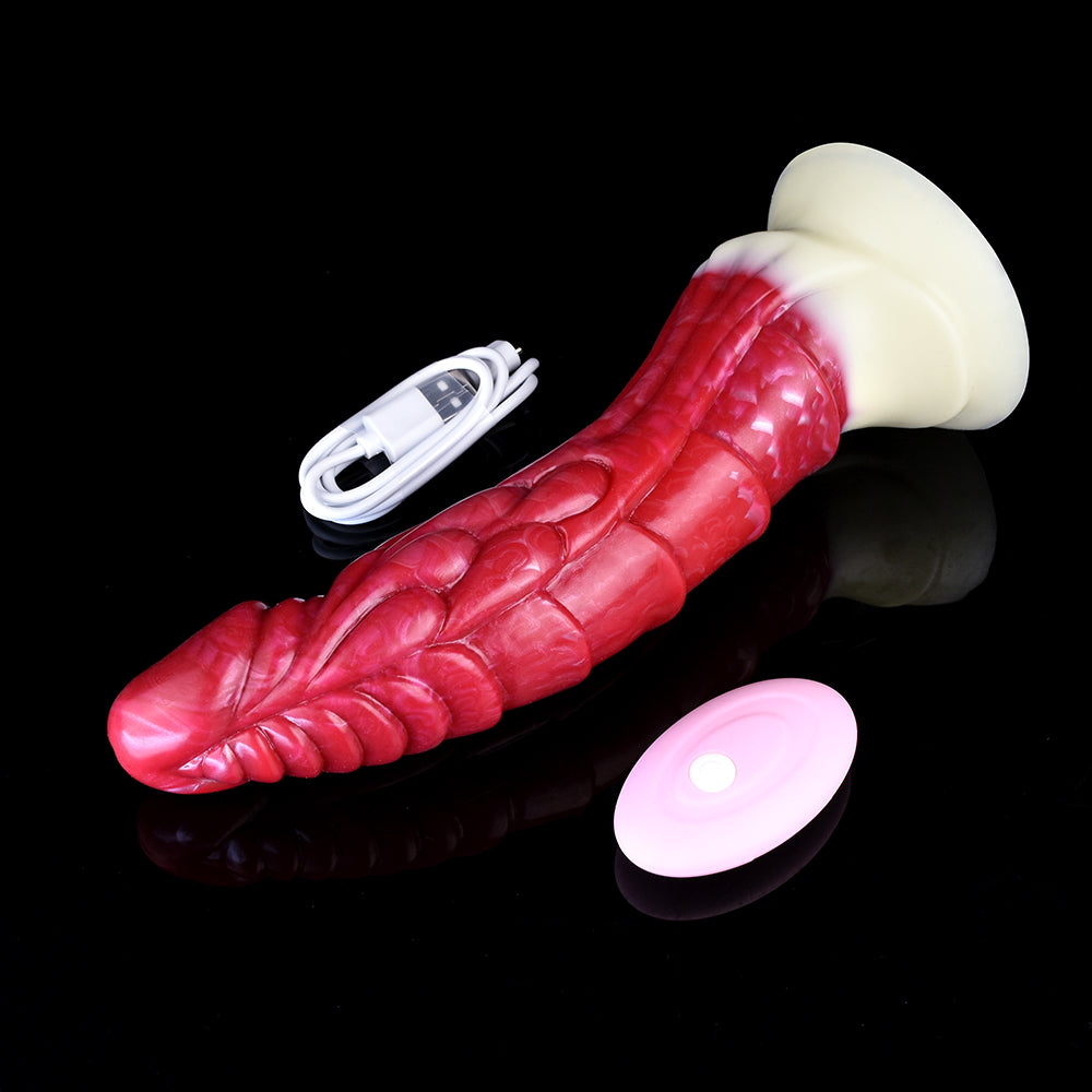 Rot gebogener Drachen-Dildo-Vibrator mit hellem Ende, Lade-USB-Kabel und Lade-Disc