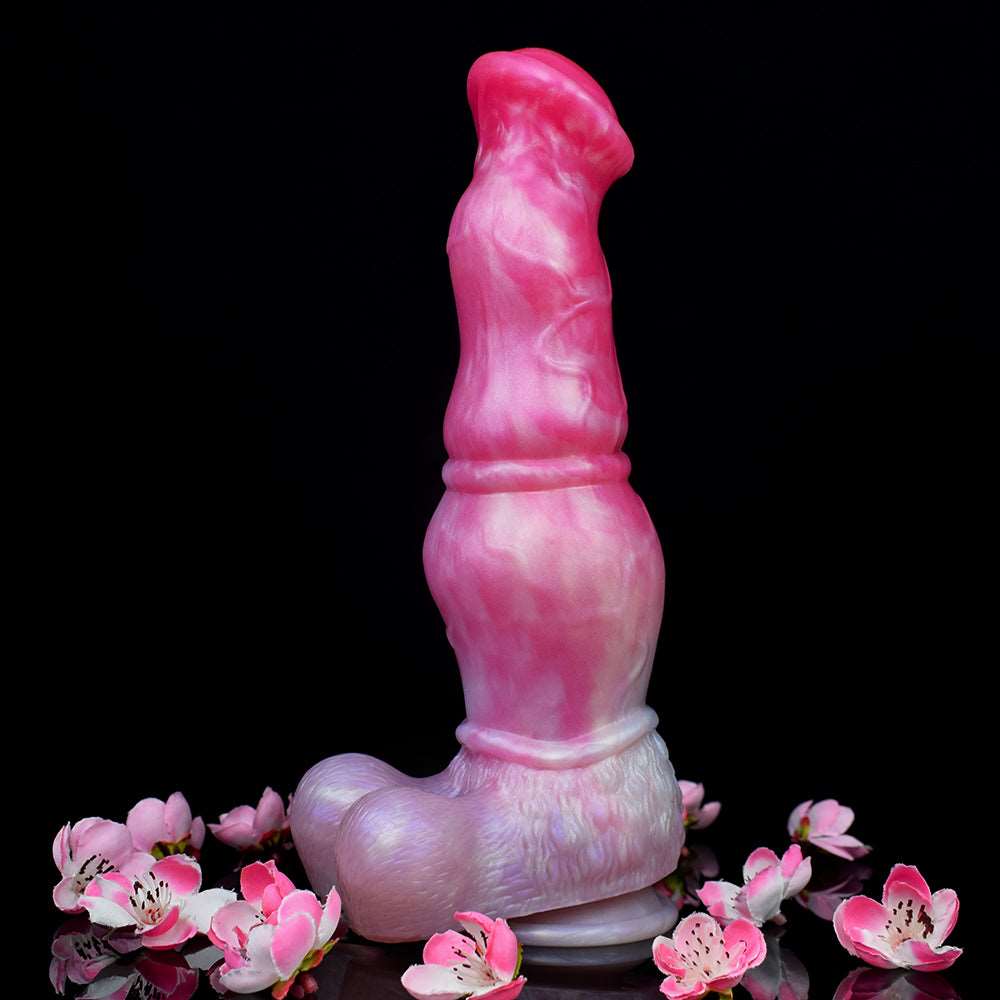 Realistic pegasus horse dildo, pink torso and rounded base with textured mane