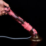 Large pink patterned horse-shaped ejaculating dildo with curved base