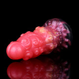 Alien butt plug side profile, pink ridged body with purple rear insert