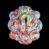 Round octopus-shaped sex toy grinder, iridescent blue and pink tentacles