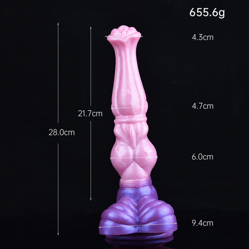 Icarus Riesen-Pferdedildo, Maßgrafik: Länge 28,0 cm, Farbe pink-lila