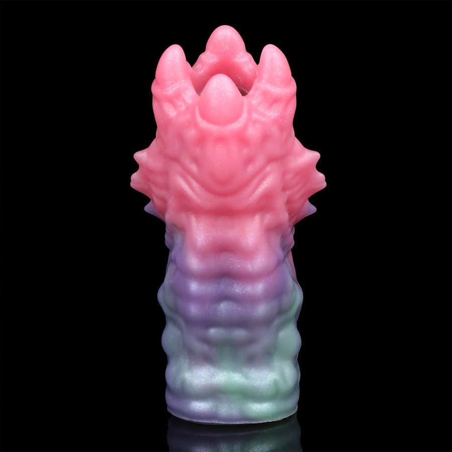 Dragon-shaped sleeve extender with pink and lavender gradient body
