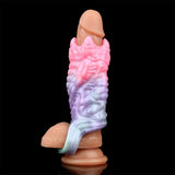 Dragon Cock Sleeve Extender am Einsatzteil, rosa Drachenkragen und lilafarbene Hülle