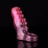 Einzelner Octopus Tentakel Cock Sleeve, glänzend rosa, kreisförmige Prägungen, offene Öffnung