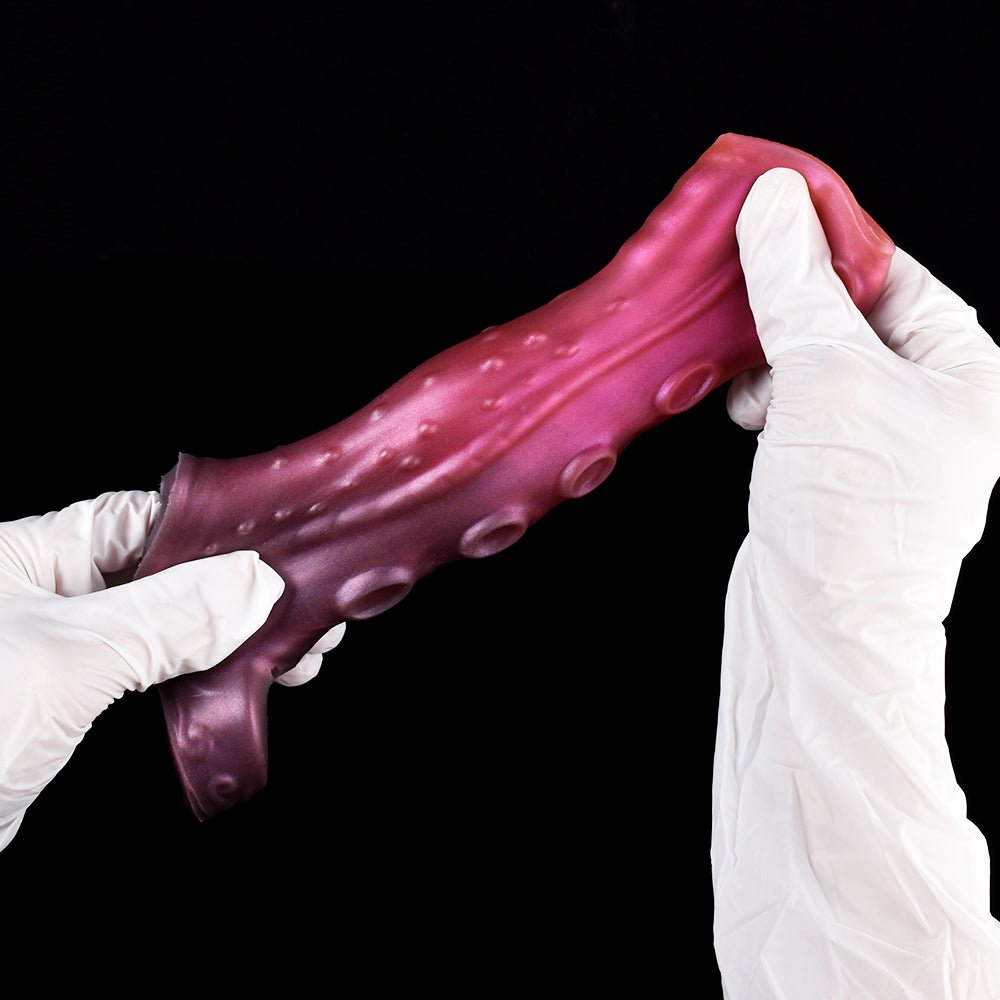 Octopus Tentakel Cock Sleeve; rosa mit gerundeter Öffnung oben, Tentakel-Relief und Noppen