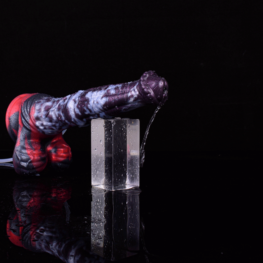 Spritzzubehör-Dildo, lila gemustert, Wasserstrahl aus dem Schlauch
