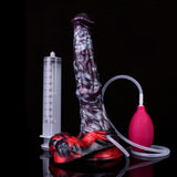 Spritzzubehör-Dildo mit Schlauch, Messflasche und roter Pumpe im Set