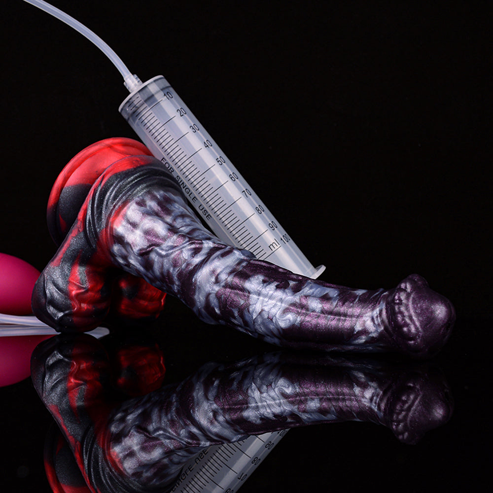 Spritzzubehör-Dildo mit transparentem Messbehälter und Anschlussschlauch