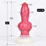 Red knot-shaped anal butt plug with flared base, silicone-like texture