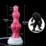 Size diagram: pink translucent dildo with white base and measurement marks