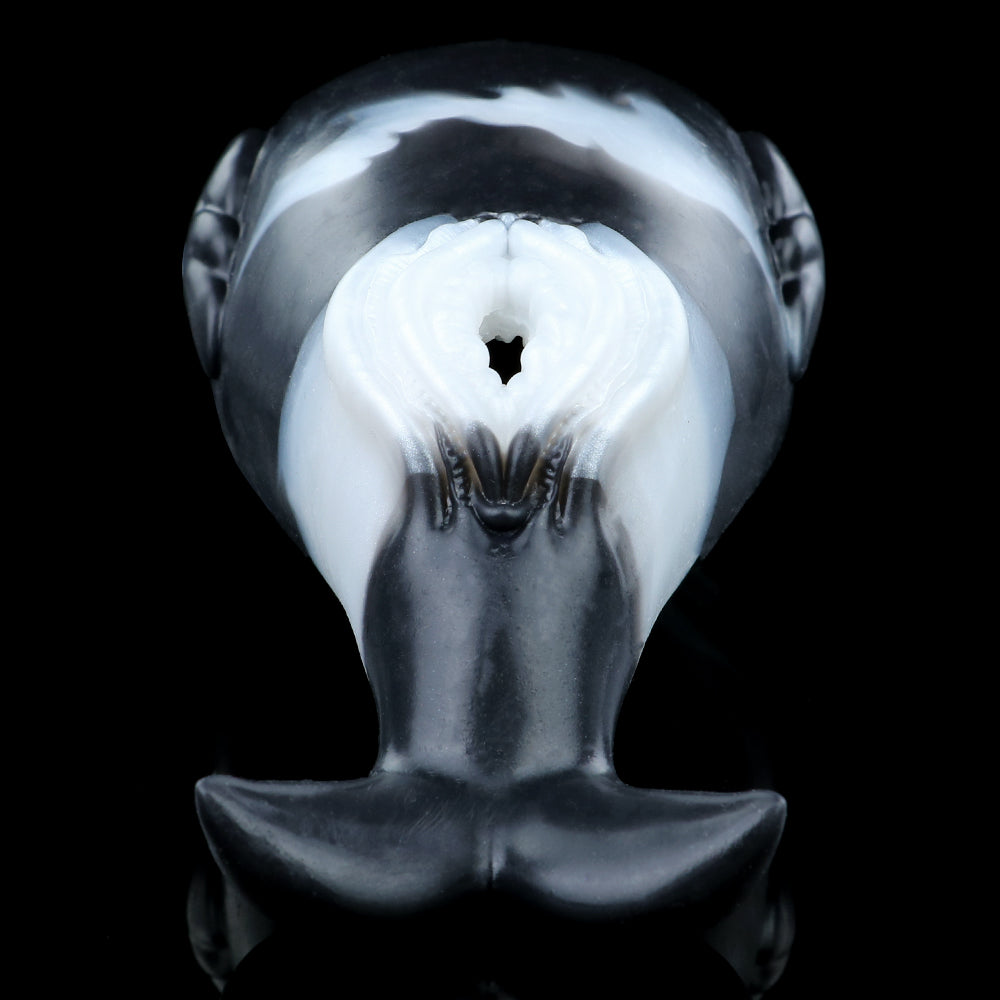 Killer Whale fleshlight, front view with white interior opening and dark lips