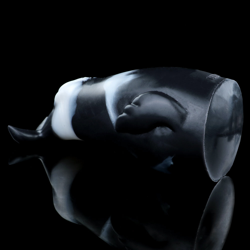 Killer Whale fleshlight, top view of body contours and curled tail tip
