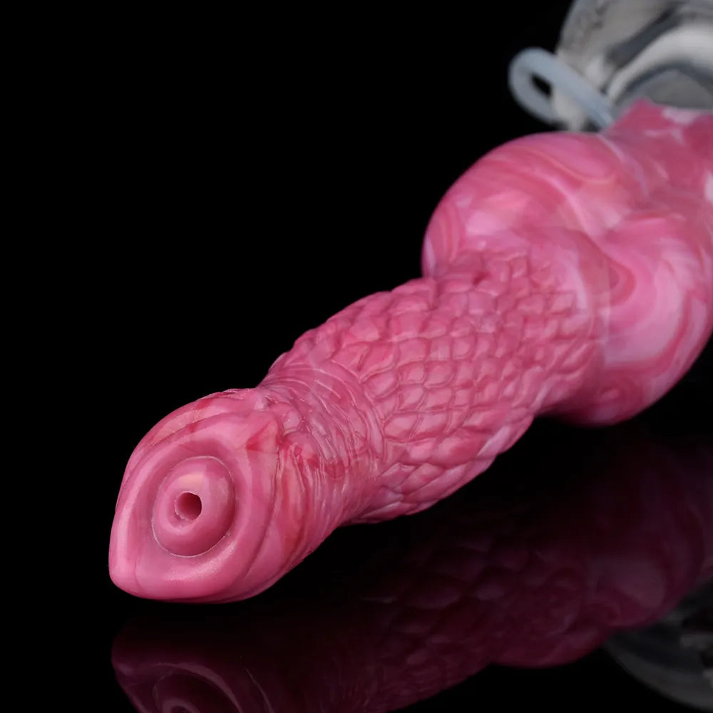 Pink textured dog dildo tip with circular opening