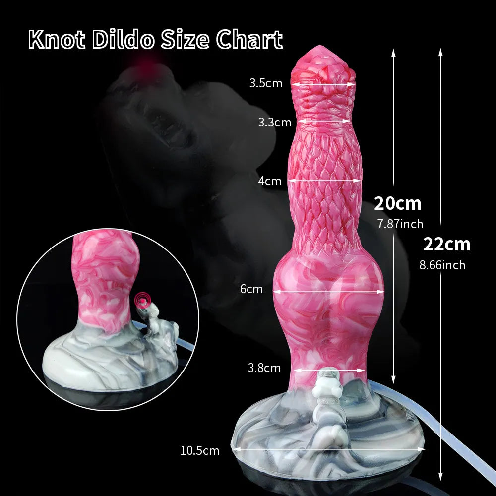 Knott Dildo size chart with pink dog dildo measurements