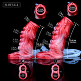 Size chart graphic for red squirt tentacle penis sheath, showing M and L measurements
