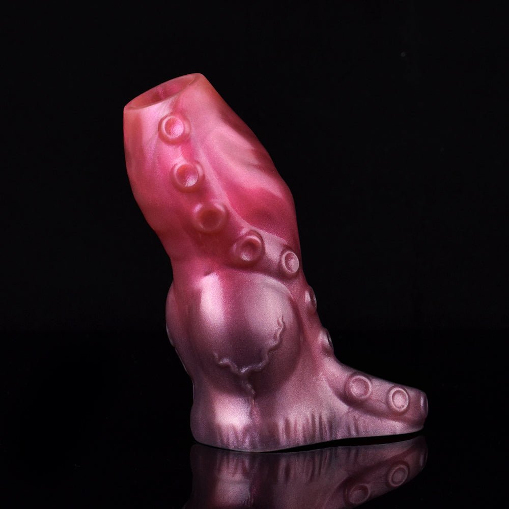 Oktopus-Penis-Sleeve, rosa, Nahansicht des Tentakelkopfs mit runden Prägungen