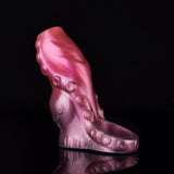 Maroon octopus tentacle penis sleeve with suction-cup and swirl patterns