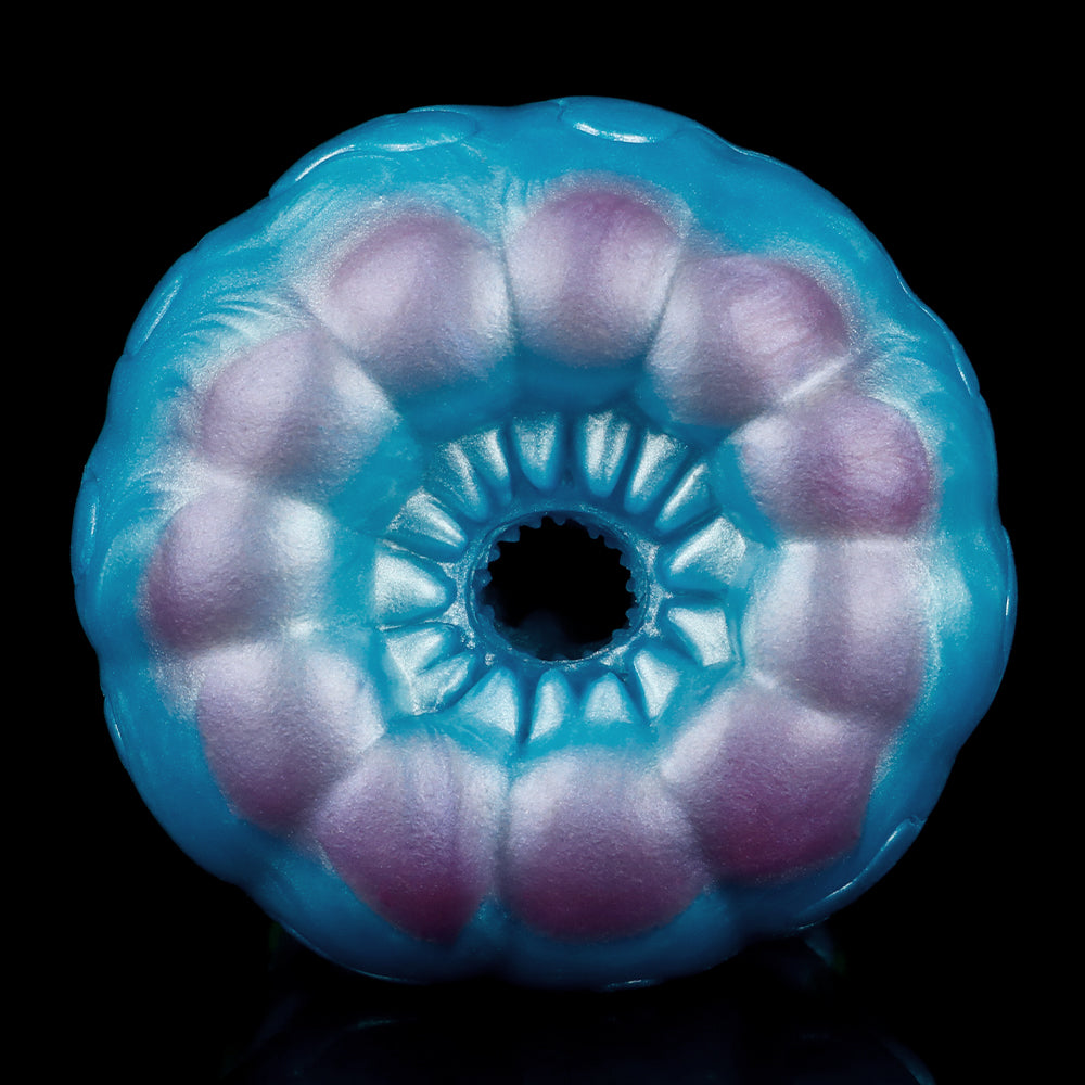 Alien fantasy male masturbator end tip with blue and purple eye-shaped opening