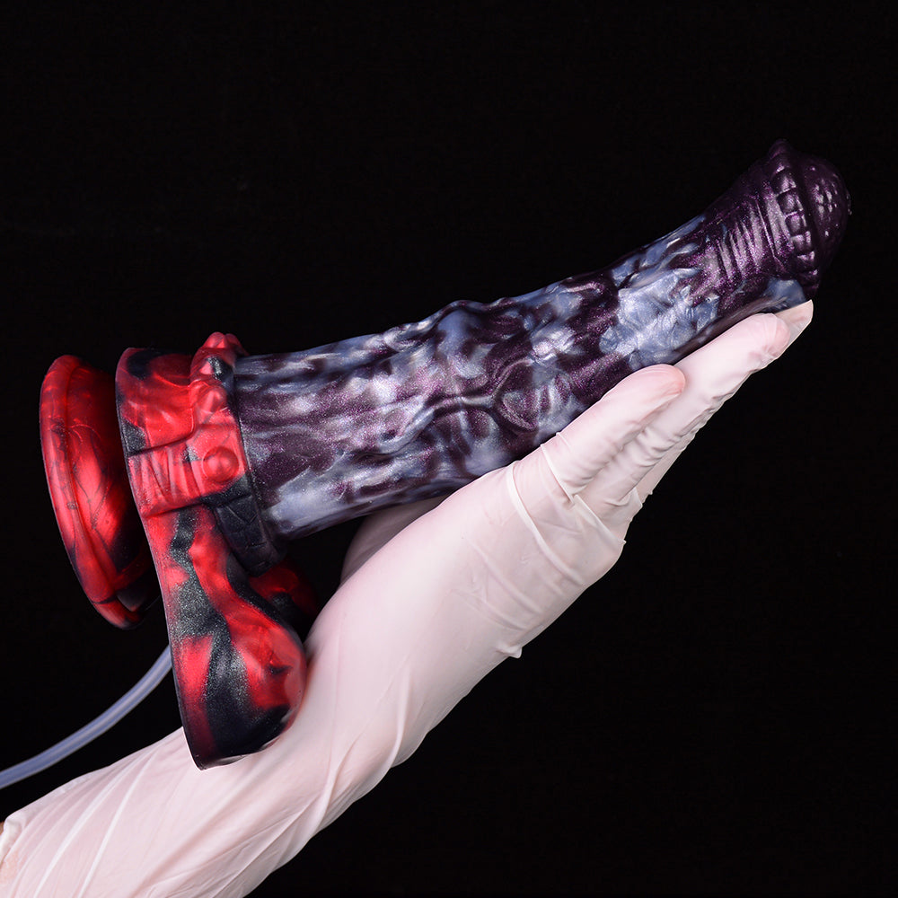 Dildo Lewis the Dark Mane, lila-weiß marmorierter Schaft, rote und schwarze Basis