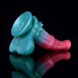 Monster-Stallion-Dildo: große hellblaue Tritt-/Kopfplattform mit rosa Schaft