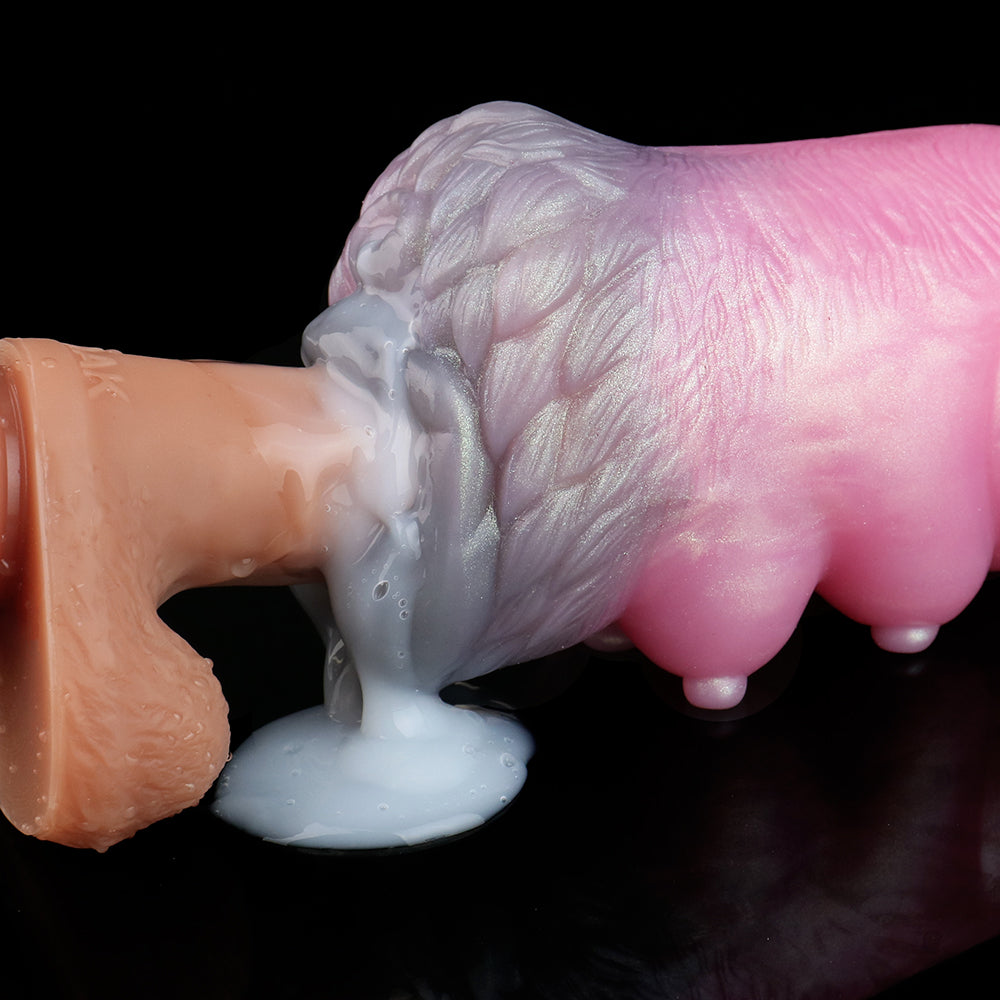 Dual-hole fleshlight toy, pink body with visible light openings