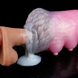 Dual-hole fleshlight toy, pink body with visible light openings
