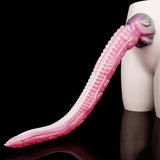 Rosa Tentakel-Dildo mit silbernem Kopf, genopptem Schaft