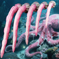 Set of pink tentacle dildos with suction-cup ridges and octopus heads