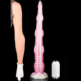 Rosa Tentakel-Dildo im Größenvergleich, schlanker genoppter Schaft