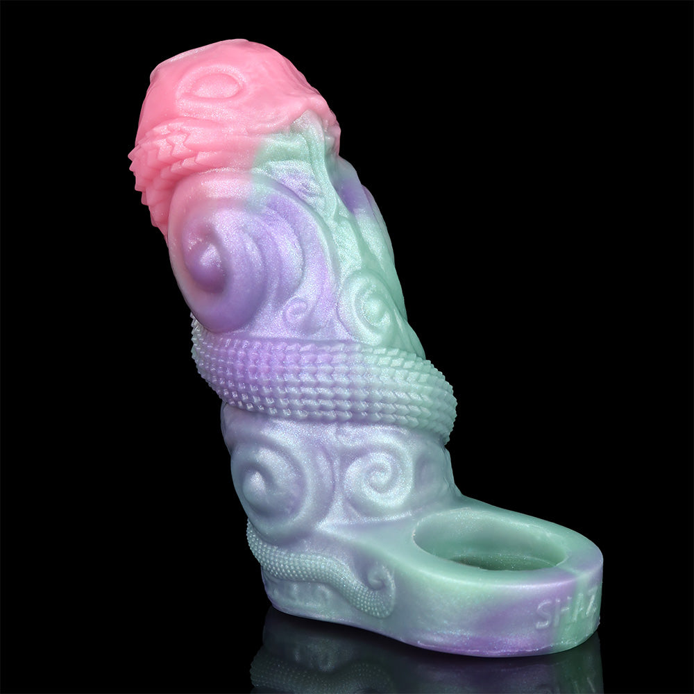 Pastel silicone alien sleeve extender in pink, mint, and lavender with open cup