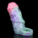 Pastel silicone alien sleeve extender in pink, mint, and lavender with open cup
