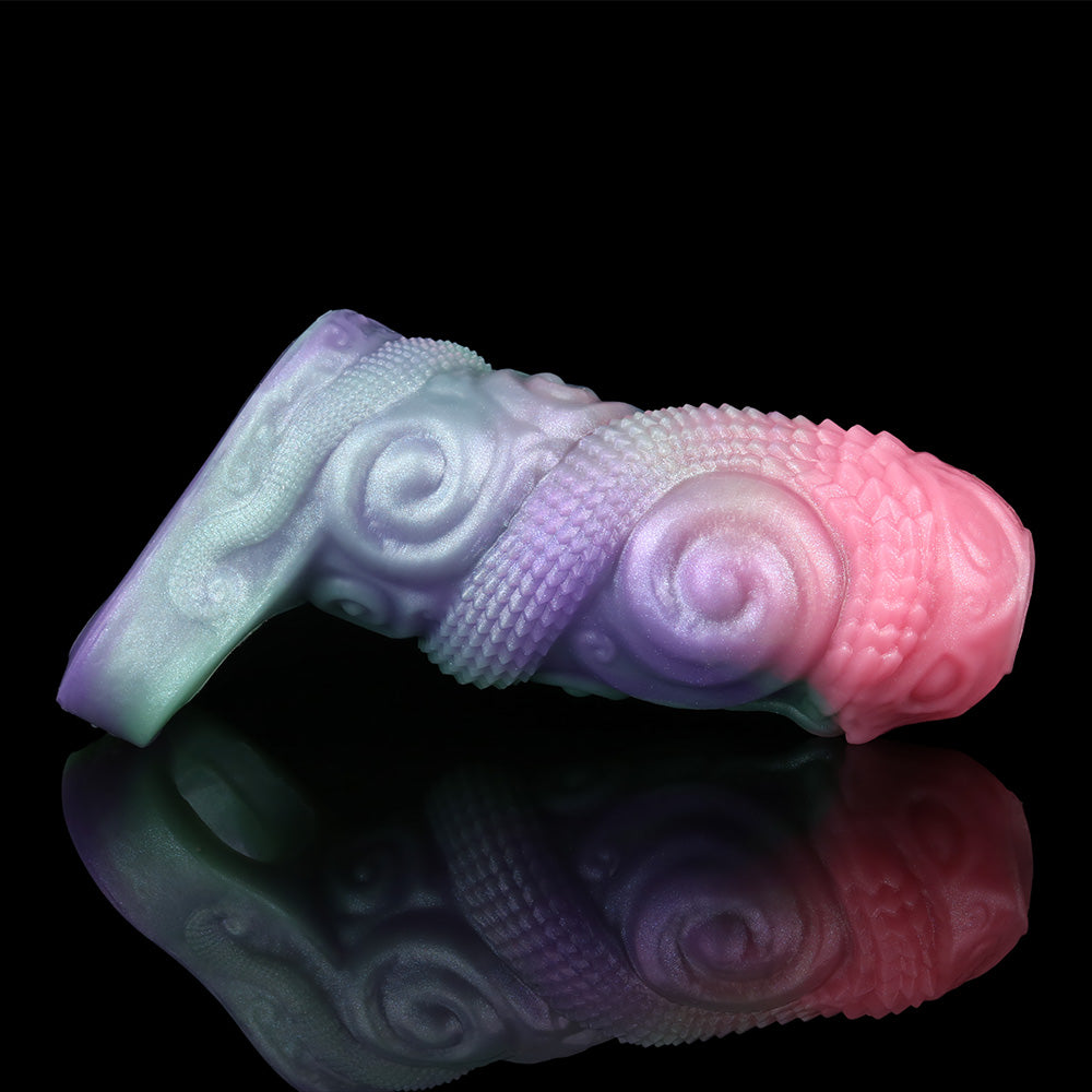 Pastel silicone alien sleeve extender with ribbed band and curled head detail