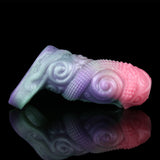 Pastel silicone alien sleeve extender with ribbed band and curled head detail